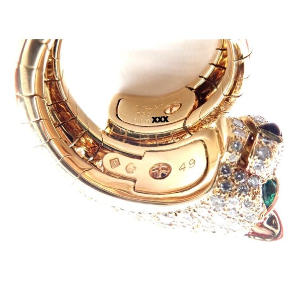 Authentic! Cartier Panther 18k Yellow Gold Diamond Emerald Onyx Band Ring - Picture 3 of 11